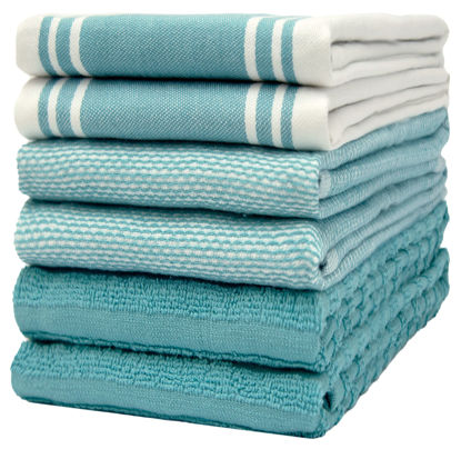 Martha Stewart Modern Waffle Kitchen Towel Set 6-Pack, Aqua Blue, 16x28