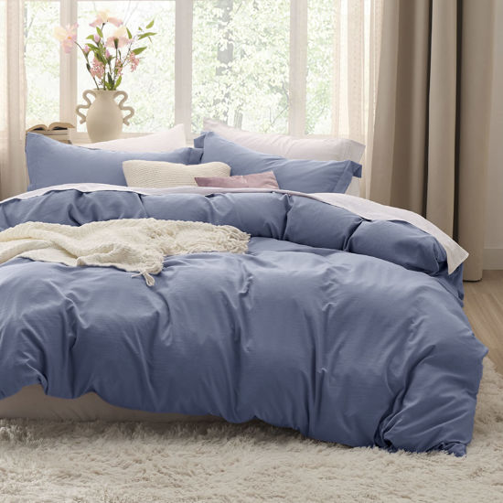 Picture of Bedsure Duvet Cover Full Size - Soft Prewashed Full Duvet Cover Set, 3 Pieces, 1 Duvet Cover 80x90 Inches with Zipper Closure and 2 Pillow Shams, Slate Blue, Comforter Not Included