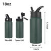 Picture of BJPKPK Insulated Water Bottles with Straw Lid, 18oz Stainless Steel Metal Water Bottle, Cold & Hot Water Bottle with 3 Lids, Leak Proof BPA Free Travel Cup, Wide Mouth Flask for School-Army Green