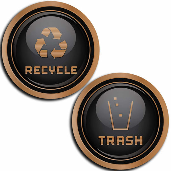 Picture of Recycle and Trash Logo Symbol - Elegant Golden Look for Trash Cans, Containers, and Walls - Laminated Vinyl Decal (Small - 5.5in x 5.5in, Copper - Magnetic)