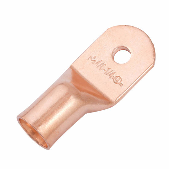 Picture of SELTERM 5pcs 4/0 AWG 1/4" Stud Copper Wire Lugs, Battery Lugs, Ring Terminals, Battery Cable Ends, 0000 Gauge Ring Terminal Connectors, UL Heavy Duty Bare Copper Eyelets Battery Terminal Connectors