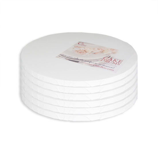 Picture of Cakebon Cake Drums Round 10 Inches - (White, 6-Pack) - Sturdy 1/2 Inch Thick - Fully Wrapped Edges