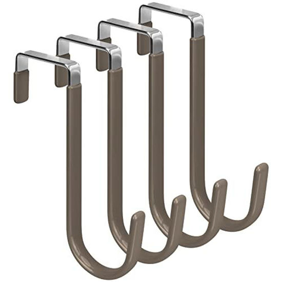 Picture of FYY Over The Door Hooks, 4 Pack Door Hangers Hooks with Rubber Prevent Scratches Heavy Duty Organizer Hooks for Living Room, Bathroom, Bedroom Hanging Clothes, Towels, Hats, Coats, Bags Brown