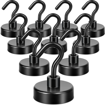 Picture of Neosmuk Black Magnetic Hooks, Heavy Duty Earth Magnets with Hook for Refrigerator, Extra Strong Cruise Hook for Hanging, Magnetic Hanger for Cabins, Grill (Black, Pack of 10)