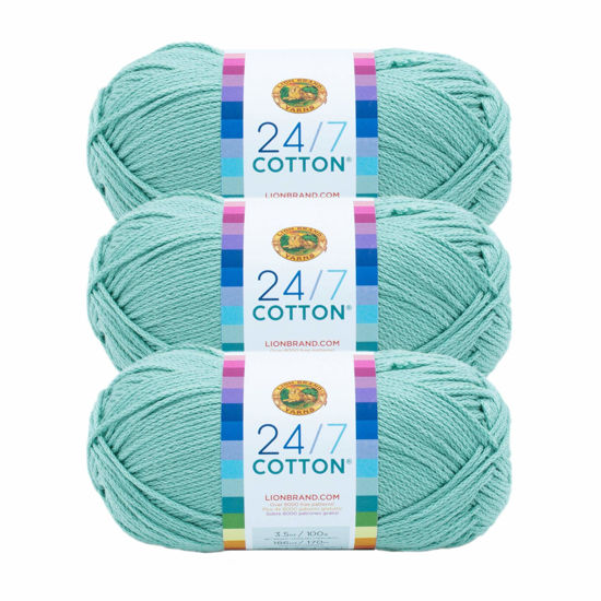 Picture of Lion Brand 24/7 Cotton Yarn, Yarn for Knitting, Crocheting, and Crafts, Succulent, Pack of 3