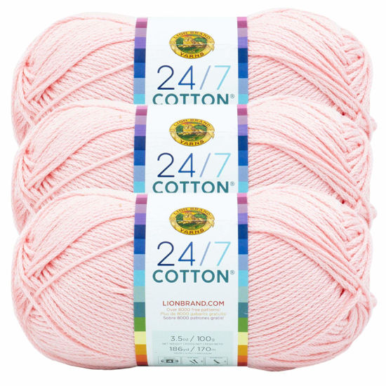 Picture of Lion Brand 24/7 Cotton Yarn, Yarn for Knitting, Crocheting, and Crafts, Pink Lemonade, 3 Pack