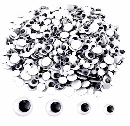 Picture of UPINS 500 Pcs Black Wiggle Googly Eyes with Self-Adhesive, 6mm 8mm 10 mm 12mm Mixed Packaging