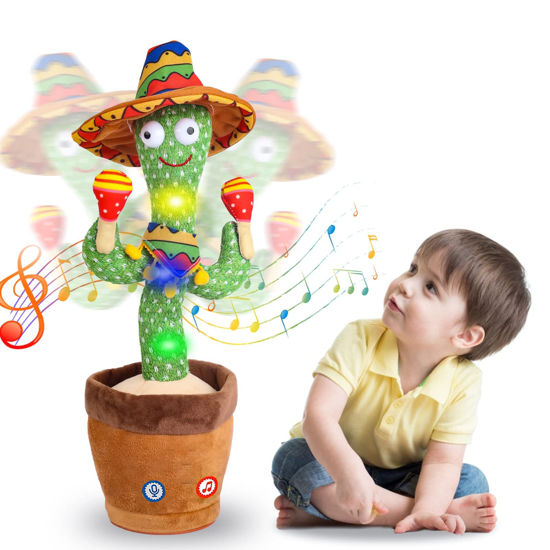 Picture of Kids Dancing Talking Cactus Toys for Baby Boys and Girls, Singing Mimicking Recording Repeating What You Say Sunny Electronic Light Up Plush Toy with 123 English Songs Smart Cactus Toy