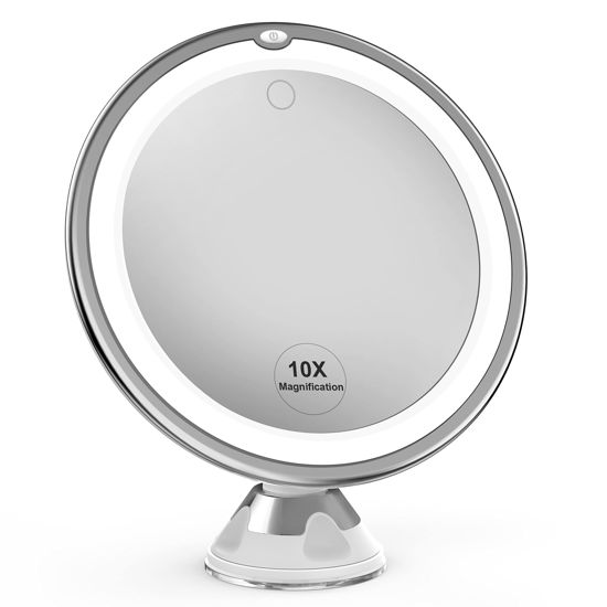 Picture of Upgraded 10x Magnifying Lighted Makeup Mirror with Touch Control, Powerful Locking Suction Cup, and 360 Degree Rotating Arm, Magnifying Mirror with Lights for Home, Bathroom Vanity and Travel