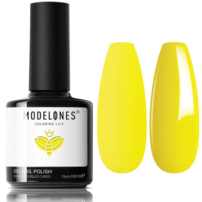 Picture of modelones Gel Nail Polish, 15ML Summer Bright Yellow Color Gel Polish Soak Off LED Shine Long Wear Solid Nail Gel Polish Nail Art Manicure DIY Salon at Home, for Coachella Music Festival