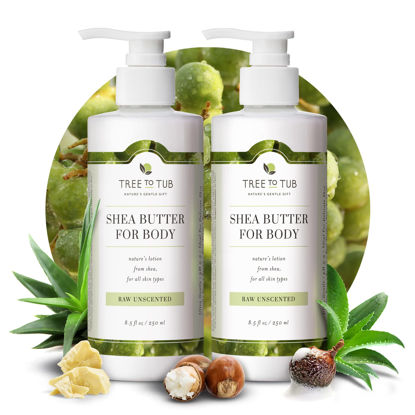 Picture of Tree to Tub Unscented Shea Butter Body Lotion for Dry Skin - Fragrance Free Sensitive Skin Lotion for Women & Men, Vegan Body Moisturizer w/Organic Aloe Vera, Cocoa Butter, Natural Colloidal Oatmeal