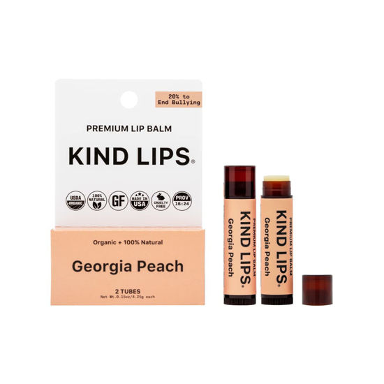 Picture of Kind Lips Lip Balm, Nourishing Soothing Lip Moisturizer for Dry Cracked Chapped Lips, Made in Usa With 100% Natural USDA Organic Ingredients, Georgia Peach Flavor, Pack of 2