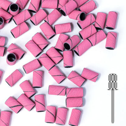 Picture of MelodySusie 100 Pcs Nail Drill Bits Sanding Bands for Nail Drill 240 Extreme Fine Grit Nail File Sanding Bands for Acrylic Nails Gel Manicures and Pedicure, Pink