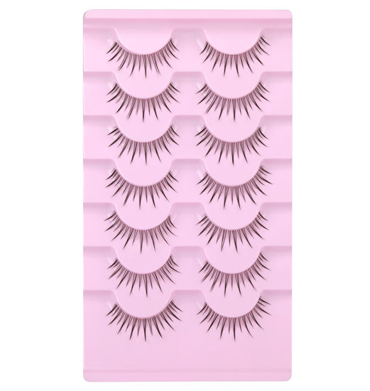 Picture of Manga Lashes Eyelashes Natural Wispy Individual Lashes Mink Clear Band Soft False Eyelash Extension Soft Hnadmade Reusable Lashes Pack