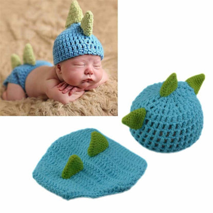 Picture of LERORO Newborn Crochet Knitted Outfit Dinosaur Hat/Pants Photography Props Costume Set (0-12 Months)