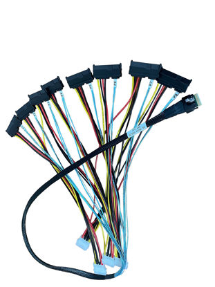 Picture of DiliVing SlimSAS 8X to 8*SAS, SFF-8654 74pin to 8*SFF-8482 29pin with 4*Big4pin Power Cable(100CM)