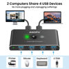 Picture of USB Switch, USB 3.0 Switch, Aluminum KM Switch 2 Computers Sharing 4 USB Devices KM Switches 5V USB-C Powered for PC Printer Scanner Mouse Keyboard with 2 Pack USB 3.0 Cable, One Button Switch