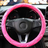 Picture of YOGURTCK Cute Diamond Soft Leather Anti-Slip Steering Wheel Cover with Bling Bling Crystal Rhinestones, Universal 15 Inch for Women Girls, Fit Vehicles, Sedans, SUVs, Vans, Trucks - Hot Pink