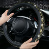 Picture of CAR PASS Bling Diamond Steering Wheel Cover Leopard Pattern, Sparkly Crystal Glitter Rhinestones Black Leather Wheel Protect for Women Girl Fit Suvs,Vans,Sedans,Cars,Trucks, 14" 1/2-15" Gold Leopard