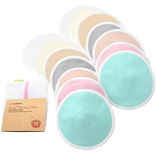 GetUSCart- Organic Bamboo 3-Layers Nursing Breast Pads - 14 Washable Pads +  Wash Bag - Breastfeeding Nipple Pad for Maternity - Reusable Nipplecovers  for Breast Feeding (Lovelle Lite, M 3.9)