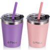 Picture of Tiblue Kids & Toddler Cup - Stainless Steel Water Bottle Spill Proof Insulated Tumbler with Leak Proof Lid & Silicone Straw with Stopper - BPA FREE Smoothie Baby Drinking Cup (2 Pack, 8oz Pink+Purple)