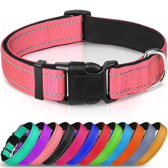 Picture of Joytale Reflective Dog Collar,Soft Neoprene Padded Breathable Nylon Pet Collar Adjustable for Small Dogs,Pink,S