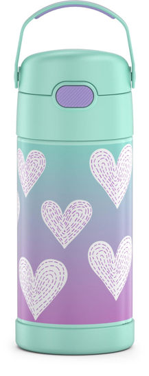 Picture of THERMOS FUNTAINER 12 Ounce Stainless Steel Vacuum Insulated Kids Straw Bottle, Purple Hearts