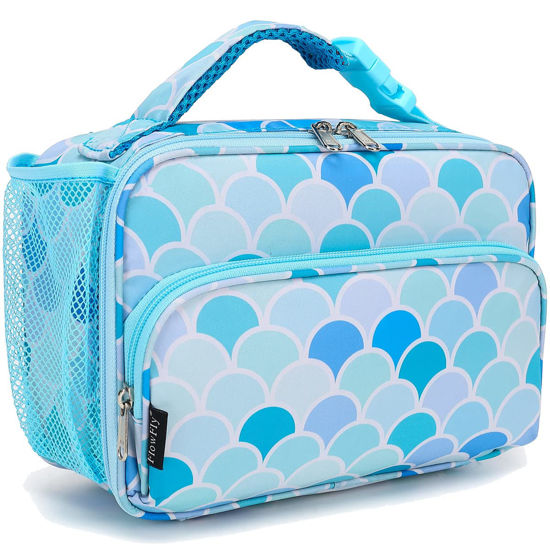 Picture of FlowFly Kids Lunch box with buckle Insulated Cooler Back to School Thermal Meal Tote Kit for Girls, Boys (Mermaid)