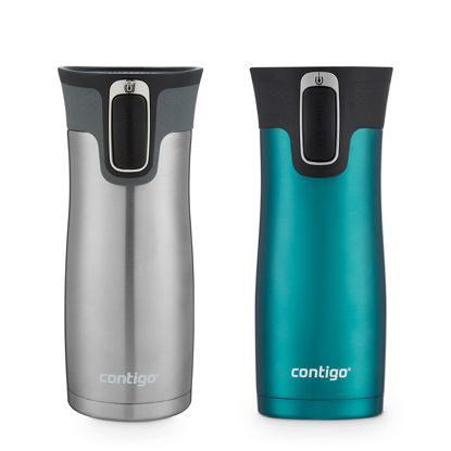 Picture of Contigo West Loop Stainless Steel Vacuum-Insulated Travel Mug with Spill-Proof Lid, Keeps Drinks Hot up to 5 Hours and Cold up to 12 Hours, 16oz 2-Pack, Spirulina & Steel