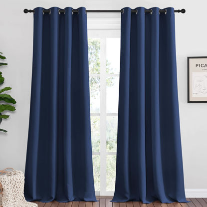 Picture of NICETOWN Navy Blackout Curtains 120" Long for Living Room, 55" W, Set of 2, Thermal Insulated Window Treatment Light Reducing Room Darkening Drapes for Boys Kids Bedroom, Classroom, Apartment