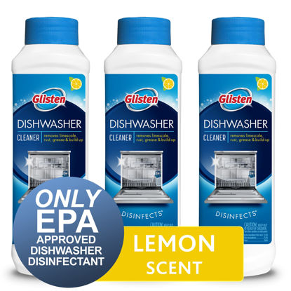 Picture of Glisten Dishwasher Cleaner and Disinfectant, Removes Limescale, Rust, Grease and Buildup, Fresh Lemon 12 Fl. Oz. Bottle, 3 Pack