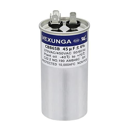 Picture of VEXUNGA 45uF 45 MFD 370VAC 440VAC 450VAC 50/60Hz CBB65 CBB65B Run Start Capacitor for AC Unit Fan Motor Start or Pool Pump or Air Condenser Straight Cool