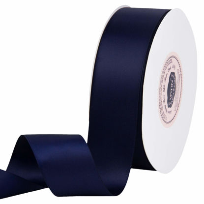 Picture of VATIN 1-1/2" Wide Double Faced Polyester Satin Ribbon - 50 Yard (Navy Blue), Perfect for Wedding, Gift Wrapping, Bow Making & Other Projects