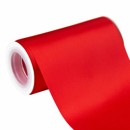 Picture of VATIN 4" Wide Double Faced Polyester Red Satin Ribbon-Continuous 5 Yard/Spool, Perfect for Grand Opening, Chair Sash, Making Bow, Sewing and Wedding Bouquet