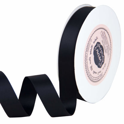 Picture of VATIN 5/8 inch Double Faced Polyester Black Satin Ribbon -Continuous 25 Yard Spool, Perfect for Wedding Decor, Wreath, Baby Shower, Bridal Shower, Hair Bow, Gift Package Wrapping & Other Projects