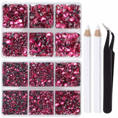 Picture of LPBeads 6400 Pieces Hotfix Rhinestones Rose Flat Back 5 Mixed Sizes Crystal Round Glass Gems with Tweezers and Picking Rhinestones Pen