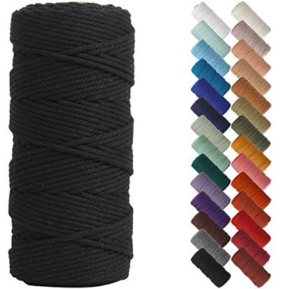 Picture of NOANTA Black Macrame Cord 3mm x 109yards, Colored Macrame Rope, Cotton Rope Macrame Yarn, Colorful Cotton Craft Cord for Wall Hanging, Plant Hangers, Crafts, Knitting