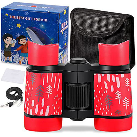 Picture of Kid Binoculars Shock Proof Toy Binoculars Set - Bird Watching - Educational Learning - Presents for Kids - Children Gifts - Boys and Girls - Outdoor Play - Hunting - Hiking - Camping Gear (Red01)