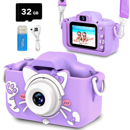 Picture of Goopow Kids Camera Toys for 3-8 Year Old Girls,Children Digital Video Camcorder Camera with Cartoon Soft Silicone Cover, Best Christmas Birthday Festival Gift for Kids - 32G SD Card Included