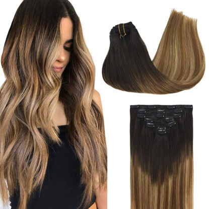 Picture of GOO GOO Clip-in Hair Extensions for Women, Soft & Natural, Handmade Real Human Hair Extensions, Balayage Brown to Dirty Blonde, Long, Straight #T2/6/18, 7pcs 120g 20 inches