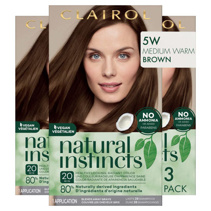 Picture of Clairol Natural Instincts Demi-Permanent Hair Dye, 5W Medium Warm Brown Hair Color, Pack of 3