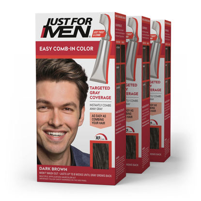 Picture of Just For Men Easy Comb-In Color Mens Hair Dye, Easy No Mix Application with Comb Applicator - Dark Brown, A-45, Pack of 3