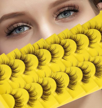 Picture of Mink Lashes Manga Anime Cosplay Eyelashes D Curl Russian Strip Lashes zanlufly Wispy Clear Band False Eyelashes Cat Eye 6D Lashes Pack