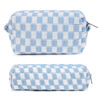 Picture of SOIDRAM Makeup Bag Checkered Cosmetic Bag Blue Makeup Pouch 1Pcs Large Capacity Makeup Bags and 1Pcs Makeup Brushes Storage Bag Travel Toiletry Bag Organizer