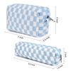 Picture of SOIDRAM Makeup Bag Checkered Cosmetic Bag Blue Makeup Pouch 1Pcs Large Capacity Makeup Bags and 1Pcs Makeup Brushes Storage Bag Travel Toiletry Bag Organizer