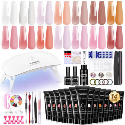 Picture of JEWHITENY Poly Gel Nail Kit -14PCS Poly Nail Gel Kit Starter Kit With Slip Solution Professional Poly Gel Nail Extension Set With Mini LED Nail Lamp Nail Art Design Beginner Kit All In One Poly Nail Kits With U V Light