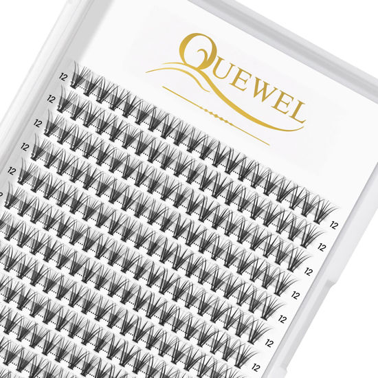 Picture of QUEWEL Cluster Lashes 240Pcs Individual Lashes 20D 0.07C Curl 12mm Knot-Free Lash Extensions Clusters Lashes Soft&Natural False Eyelashes Individual DIY Eyelash Extension at Home(20D 0.07C 12)