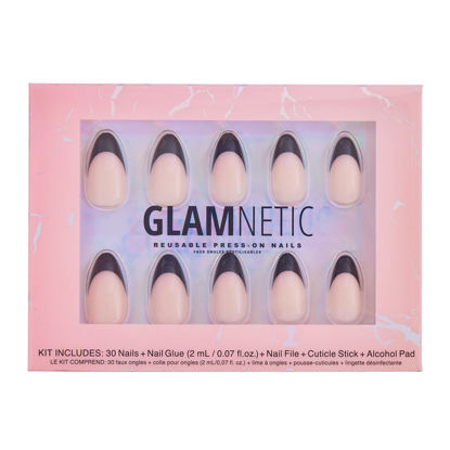 Picture of Glamnetic Press On Nails - Caviar | Semi-Transparent, Short Almond Nails, Reusable | 15 Sizes - 30 Nail Kit with Glue