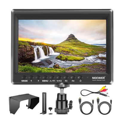 Picture of Neewer F100 7 Inch Camera Field Monitor Video Assist Slim IPS 1280x800 HDMI Input 1080p with Sunshade for DSLR Cameras, Handheld Stabilizer, Film Video Making Rig (Battery and Adapter NOT Included)