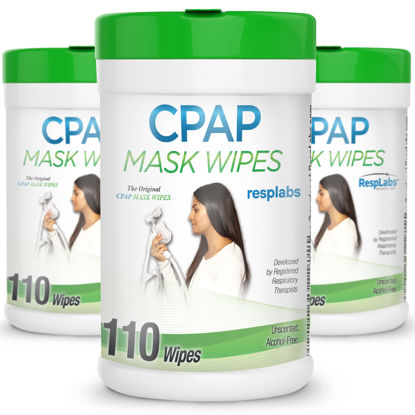 Picture of resplabs CPAP Mask Cleaning Wipes - Unscented, Alcohol-free Cleaner for All Masks, Cushions, Supplies - 3x 110 Wipe Pack